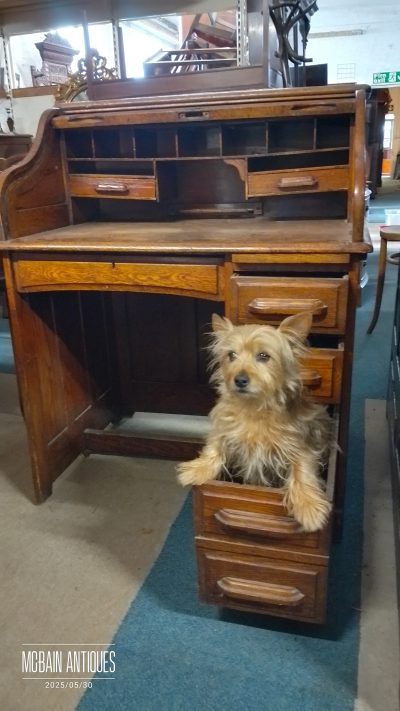 Small Edwardian Oak Roll Top Desk - Image 8