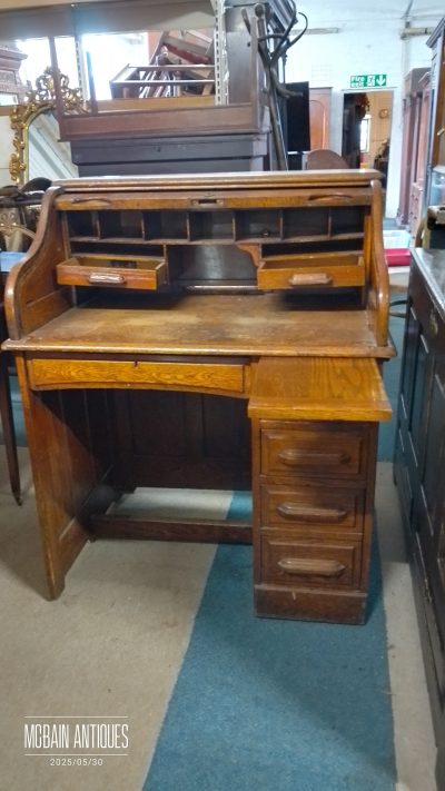 Small Edwardian Oak Roll Top Desk - Image 3