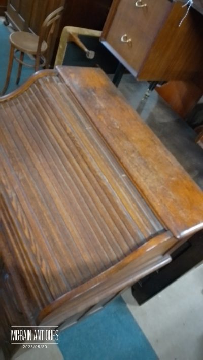 Small Edwardian Oak Roll Top Desk - Image 7