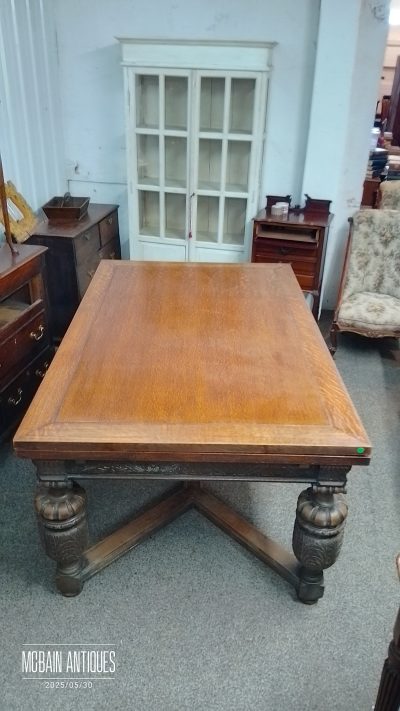 Large Antique Oak Draw Leaf Dining Table - Image 3
