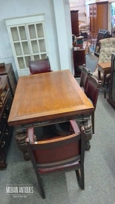 Large Antique Oak Draw Leaf Dining Table - Image 5
