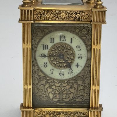 FRENCH CARRIAGE CLOCK ORMOLU GUILT FILIGREE PANELS - Image 3