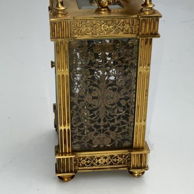 FRENCH CARRIAGE CLOCK ORMOLU GUILT FILIGREE PANELS - Image 8