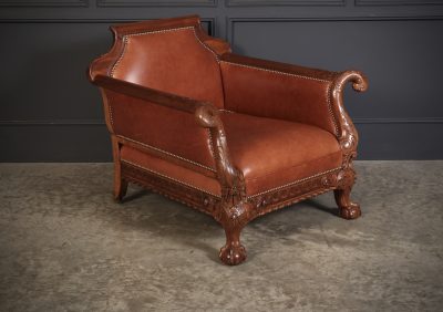 Pair of Carved Mahogany & Leather Library Armchairs - Image 3