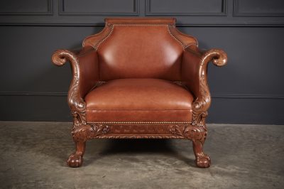 Pair of Carved Mahogany & Leather Library Armchairs - Image 6
