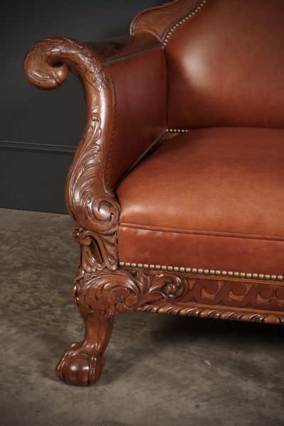 Pair of Carved Mahogany & Leather Library Armchairs - Image 8