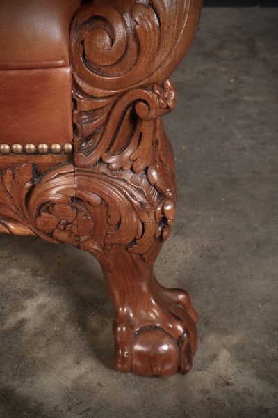 Pair of Carved Mahogany & Leather Library Armchairs - Image 12