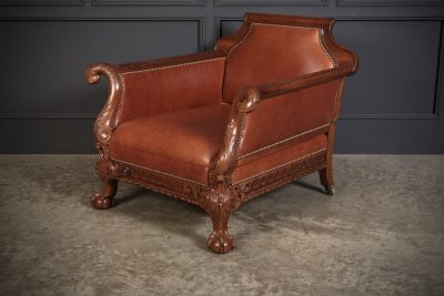 Pair of Carved Mahogany & Leather Library Armchairs - Image 10