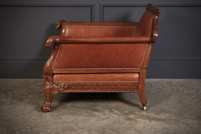Pair of Carved Mahogany & Leather Library Armchairs - Image 11