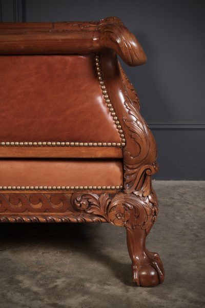 Pair of Carved Mahogany & Leather Library Armchairs - Image 15