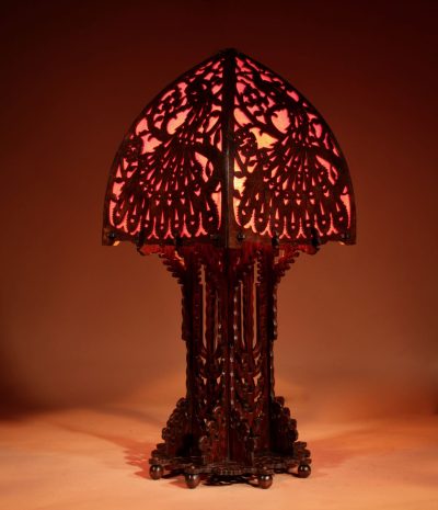 Amsterdam School 1900-20 A Very Impressive And Stylish Fretwork Wooden Table Lamp. - Image 3