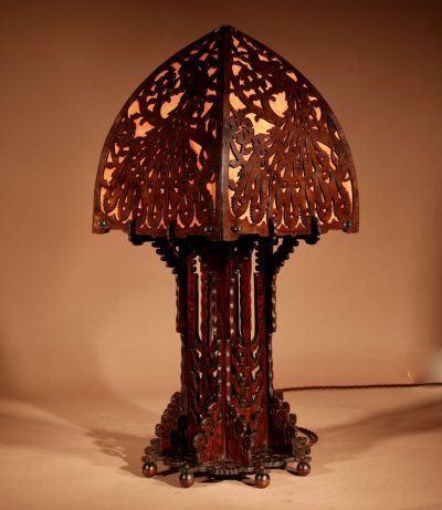 Amsterdam School 1900-20 A Very Impressive And Stylish Fretwork Wooden Table Lamp. - Image 7