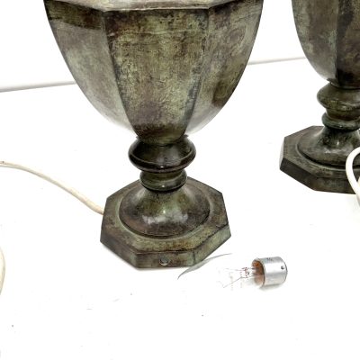PAIR OF BRONZE GREEN MARBLE EFFECT  TABLE LAMPS - Image 2