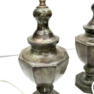 PAIR OF BRONZE GREEN MARBLE EFFECT  TABLE LAMPS - Image 4