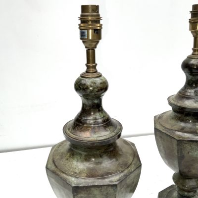 PAIR OF BRONZE GREEN MARBLE EFFECT  TABLE LAMPS - Image 5