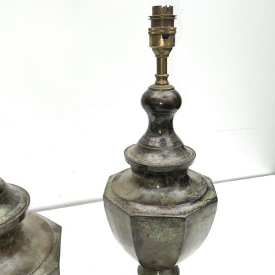 PAIR OF BRONZE GREEN MARBLE EFFECT  TABLE LAMPS - Image 6