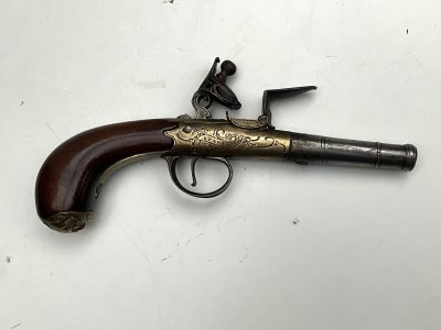 An 18th Century Flintlock Queen Anne-type Greatcoat Pistol by I Parr, London. - Image 14