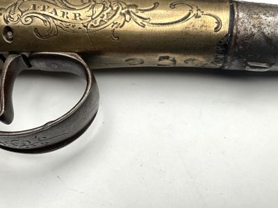 An 18th Century Flintlock Queen Anne-type Greatcoat Pistol by I Parr, London. - Image 7