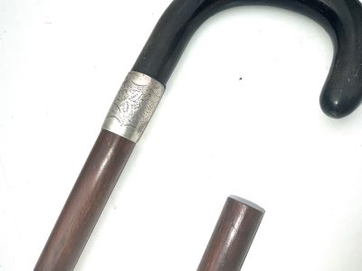 Gentleman’s walking stick sword stick with horn handle & silver collar - Image 3