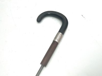 Gentleman’s walking stick sword stick with horn handle & silver collar - Image 9