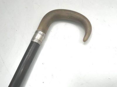 Horn handled Gentleman’s walking stick sword stick with silver collar - Image 3