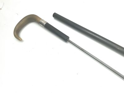 Horn handled Gentleman’s walking stick sword stick with silver collar - Image 13