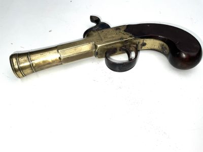 PERCUSSION BLUNDERBUSS BRASS BARRELLED OVERCOAT PISTOL. - Image 6