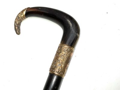 Gentleman's Horn  with 18ct Gold plate handle  & ebonised stick sword stick - Image 7