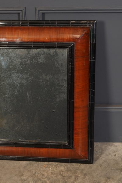William & Mary Walnut & Ebonised Cushion Frame Mirror - Image 2
