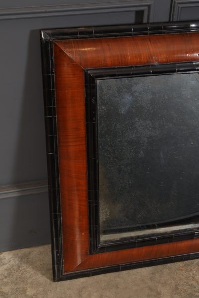 William & Mary Walnut & Ebonised Cushion Frame Mirror - Image 3