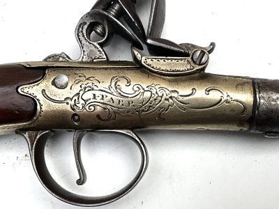 An 18th Century Flintlock Queen Anne-type Greatcoat Pistol by I Parr, London. - Image 6