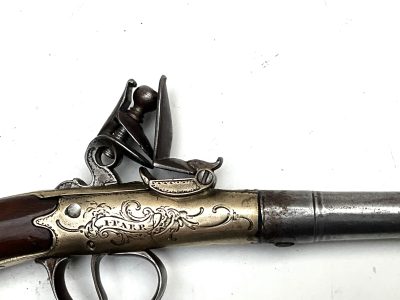 An 18th Century Flintlock Queen Anne-type Greatcoat Pistol by I Parr, London. - Image 8