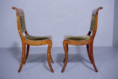 Pair of Dutch Marquetry Inlaid Walnut Side Chairs - Image 5