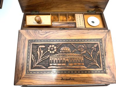 TEMPLE MOUNT CARVED OLIVE WOOD WRITING SLOPE - Image 4