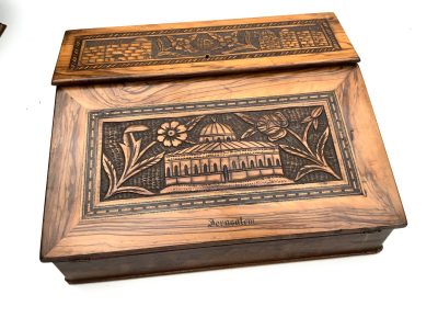 TEMPLE MOUNT CARVED OLIVE WOOD WRITING SLOPE - Image 14