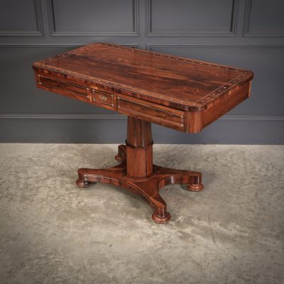 Brass Inlaid Rosewood Library Table - Image 8