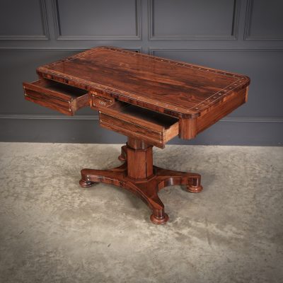 Brass Inlaid Rosewood Library Table - Image 11