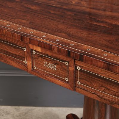 Brass Inlaid Rosewood Library Table - Image 17