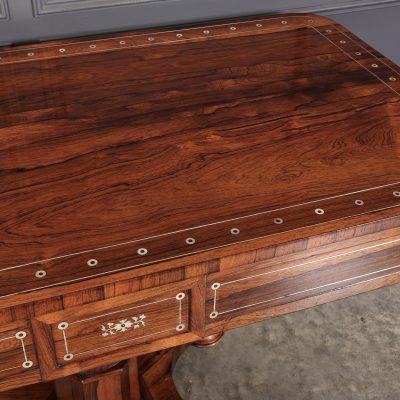 Brass Inlaid Rosewood Library Table - Image 15