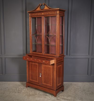 Marquetry Inlaid Mahogany Glazed Cabinet - Image 11