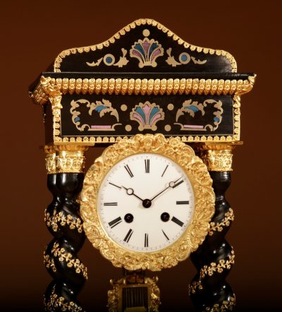 Exceptional Original Boulle Style and Gilded French Portico Clock. - Image 3