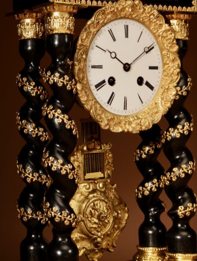 Exceptional Original Boulle Style and Gilded French Portico Clock. - Image 4