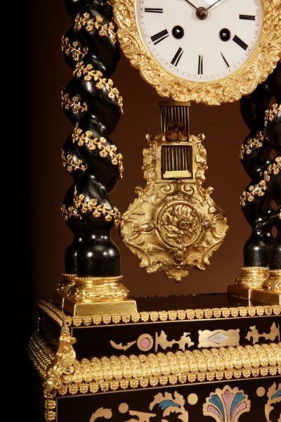 Exceptional Original Boulle Style and Gilded French Portico Clock. - Image 6
