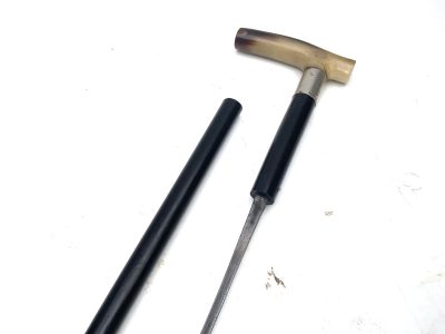 GENT’S EBONY & HORN WALKING STICK SWORD STICK - Image 2