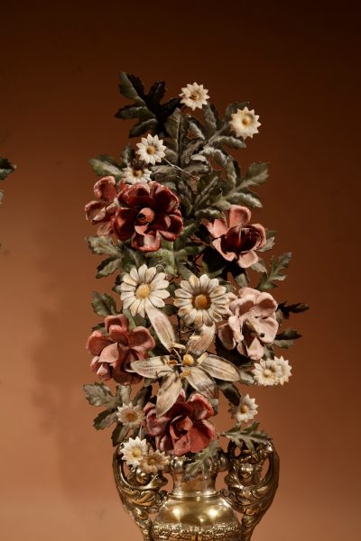 Very Decorative Italian Toleware And Brass Flower Vases, Circa 1850-70 - Image 2