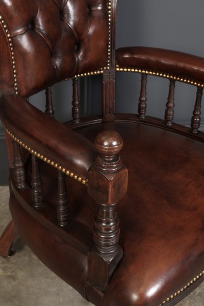 Pair Of Victorian Mahogany & Buttoned Leather Captains Desk Chairs - Image 4