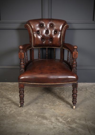Pair Of Victorian Mahogany & Buttoned Leather Captains Desk Chairs - Image 5