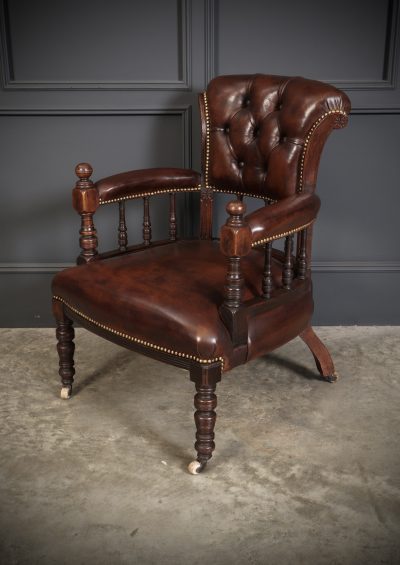 Pair Of Victorian Mahogany & Buttoned Leather Captains Desk Chairs - Image 7