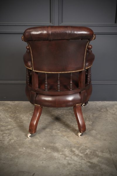 Pair Of Victorian Mahogany & Buttoned Leather Captains Desk Chairs - Image 9