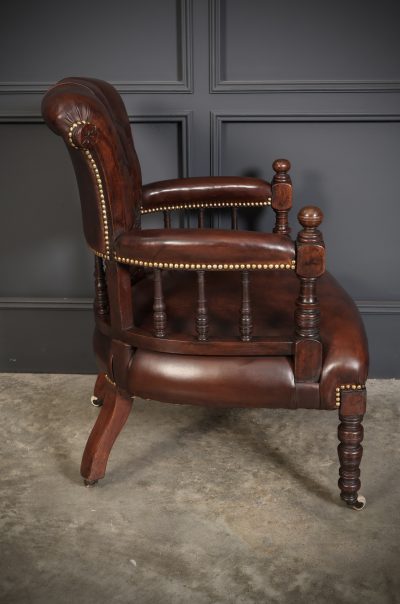 Pair Of Victorian Mahogany & Buttoned Leather Captains Desk Chairs - Image 10